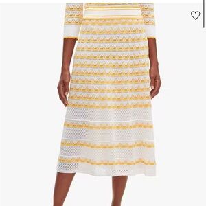 Kate Spade Yellow/White Striped Pointelle Knit Skirt